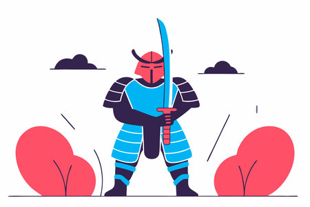 Gradient samurai silhouette illustration vector on white backgroundのイラスト素材
