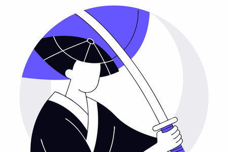 Gradient samurai silhouette illustration vector on white backgroundのイラスト素材