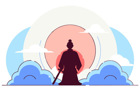 Gradient samurai silhouette illustration vector on white backgroundのイラスト素材