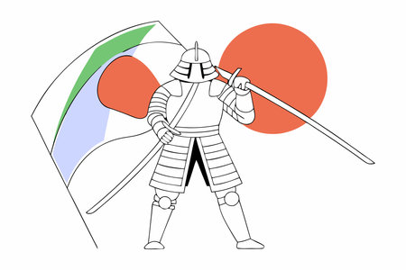 Gradient samurai silhouette illustration vector on white backgroundのイラスト素材