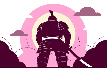 Gradient samurai silhouette illustration vector on white backgroundのイラスト素材