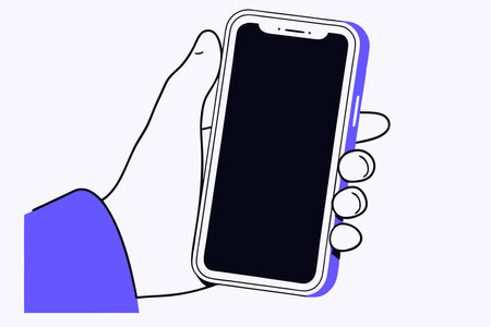 Hand holding smartphone with blank screen illustration vector on white background