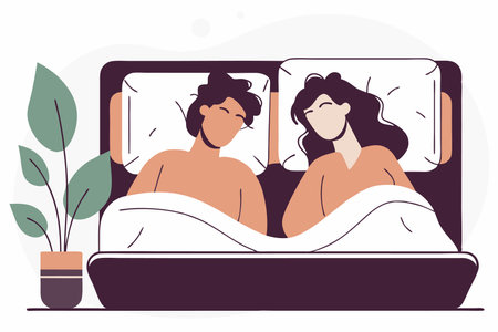 Men and women sleep on pillows in bed at home set illustration vector on white backgroundのイラスト素材