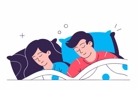 Men and women sleep on pillows in bed at home set illustration vector on white backgroundのイラスト素材