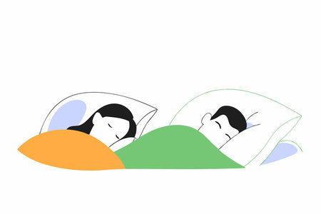Men and women sleep on pillows in bed at home set illustration vector on white backgroundのイラスト素材