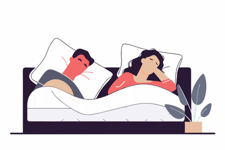 Men and women sleep on pillows in bed at home set illustration vector on white backgroundのイラスト素材