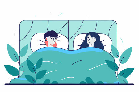 Men and women sleep on pillows in bed at home set illustration vector on white backgroundのイラスト素材