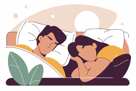 Men and women sleep on pillows in bed at home set illustration vector on white backgroundのイラスト素材