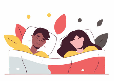 Men and women sleep on pillows in bed at home set illustration vector on white backgroundのイラスト素材