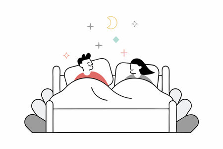 Men and women sleep on pillows in bed at home set illustration vector on white backgroundのイラスト素材