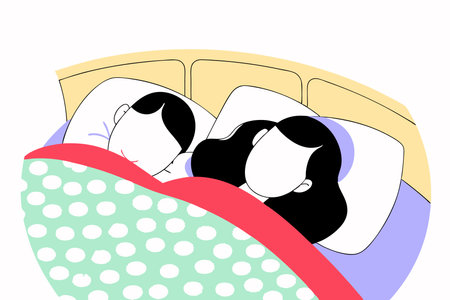 Men and women sleep on pillows in bed at home set illustration vector on white backgroundのイラスト素材