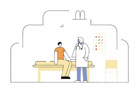 Patient taking a medical examination in a clinic illustration vector on white backgroundのイラスト素材