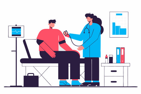 Patient taking a medical examination in a clinic illustration vector on white backgroundのイラスト素材