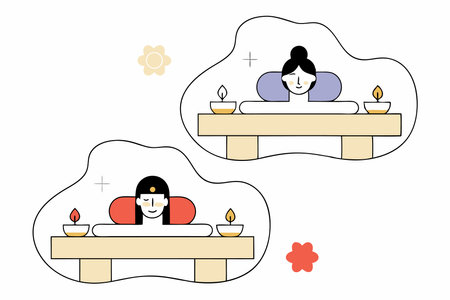 Women relaxing in spa salon massage and therapy illustration vector on white backgroundのイラスト素材