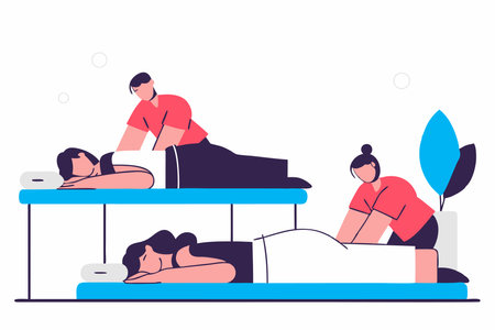 Women relaxing in spa salon massage and therapy illustration vector on white backgroundのイラスト素材