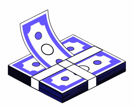 Banknote stack with curled dollar bill Green money cash illustrationのイラスト素材