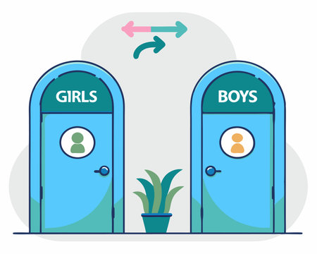 Girls and boys washroom concept illustrationのイラスト素材