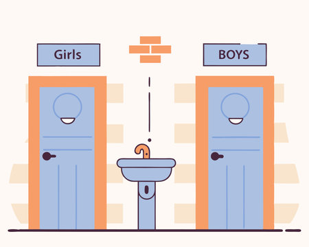 Girls and boys washroom concept illustrationのイラスト素材