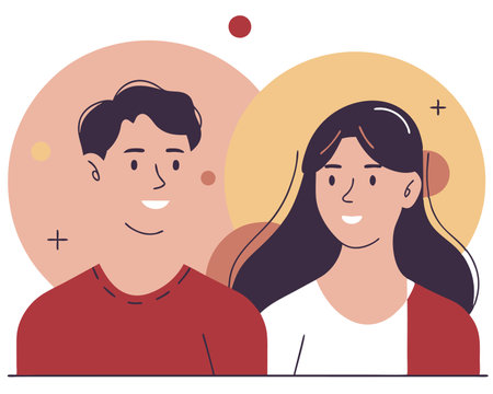 Young male female profiles illustrationのイラスト素材