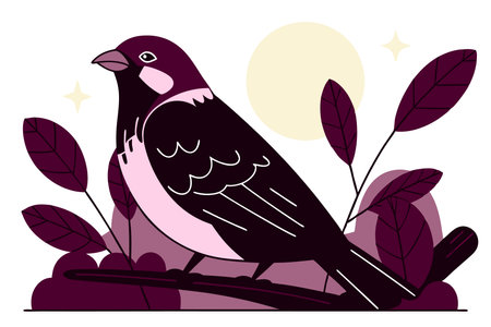 Sparrow on branch illustration vector on white backgroundのイラスト素材
