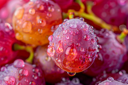 Close up of red grapes with water droplets on the surface.の写真素材