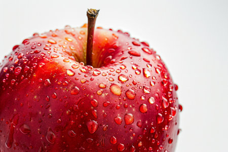 Red apple with water drops on a white background. Shallow DOFの写真素材