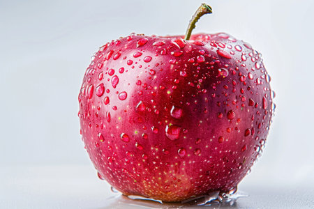 red apple with water drops on a white background, close-up