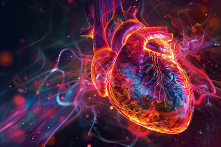 Human heart in abstract background. 3D illustration.の写真素材