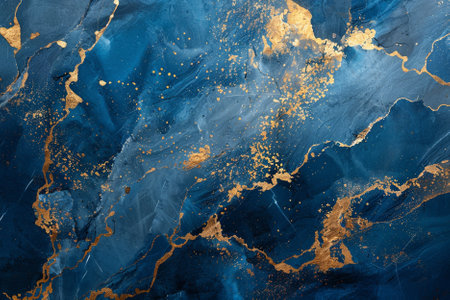 Blue gold marble texture background with golden veins. Abstract blue background for design.の写真素材