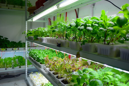 Organic hydroponic vegetable growing in greenhouse. Vegetable farm.