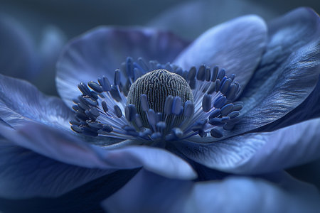 Blue anemone flower, close-up. Macro photography.の写真素材