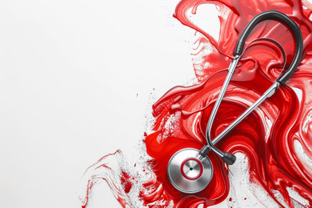 Stethoscope on a background of red paint. Medical concept.