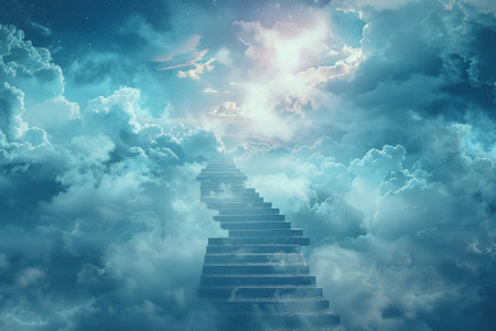 Staircase leading up to heaven. 3D Rendering.の写真素材