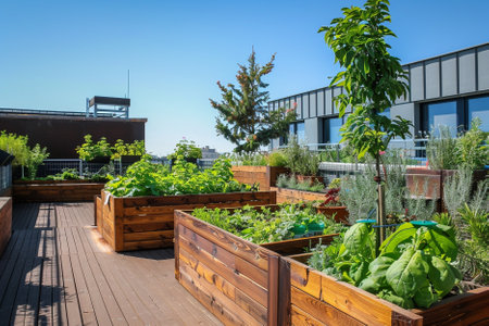 Vegetable garden on the terrace of a modern house.の写真素材