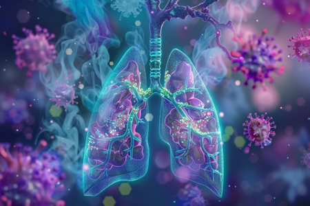 Human lungs with virus, 3D illustration. Coronavirus 2019-nCoVの写真素材