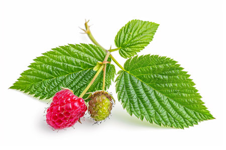 Raspberry with leaf isolated on white background. Clipping path included
