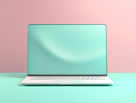 Laptop with blank screen on pastel background. 3D renderingの写真素材