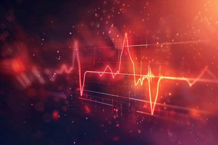 3d rendering of electrocardiogram (ECG) on dark backgroundの写真素材