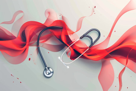 Stethoscope on red and white background. 3d illustration.の写真素材