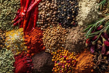 Spices and herbs background. Food and cuisine ingredients for cooking.の写真素材