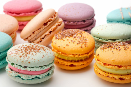Colorful macaroons on a white background. Close up.の写真素材