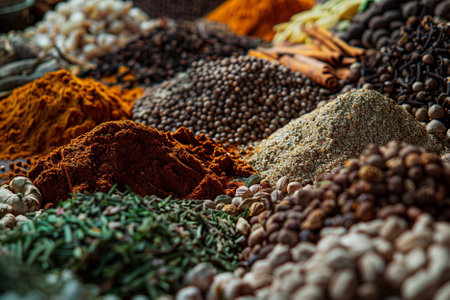 Variety of spices and herbs for sale at a market in India