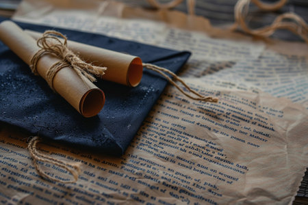 Wedding certificate on the table, close-up, selective focusの写真素材