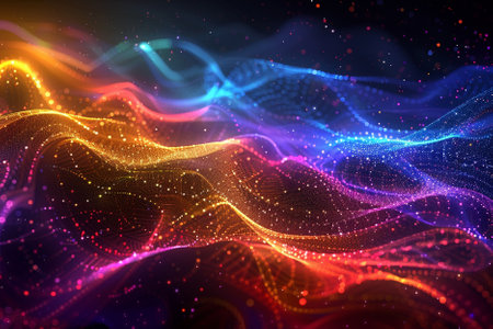 3d render, abstract digital background with glowing particles, lines and bokeh