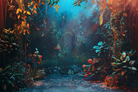 Fantasy fantasy scene with plants and flowers. 3d illustration.の写真素材