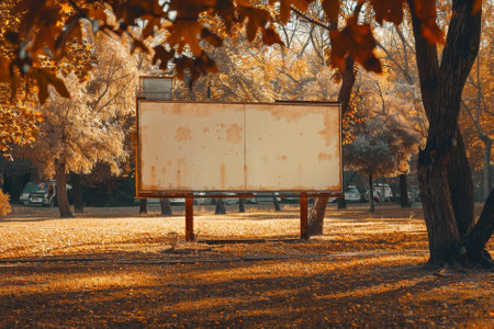 Empty court in the autumn park with fallen leaves on the groundの写真素材