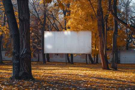 Blank billboard in the autumn park. Empty billboard in the autumn park.の写真素材