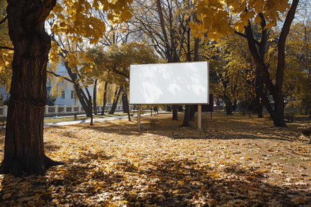 Blank billboard in the autumn park, mockup for your designの写真素材