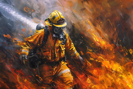 Firefighter in action. Firefighters in action. Firefighting.の写真素材