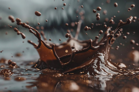splash of chocolate, isolated on black background, close-upの写真素材